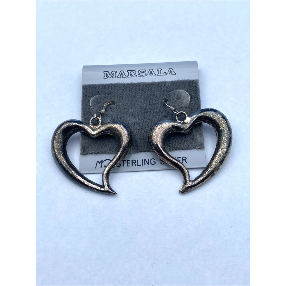 Vintage Marsala Sterling Silver Heart Dangle Earrings Thailand on Card